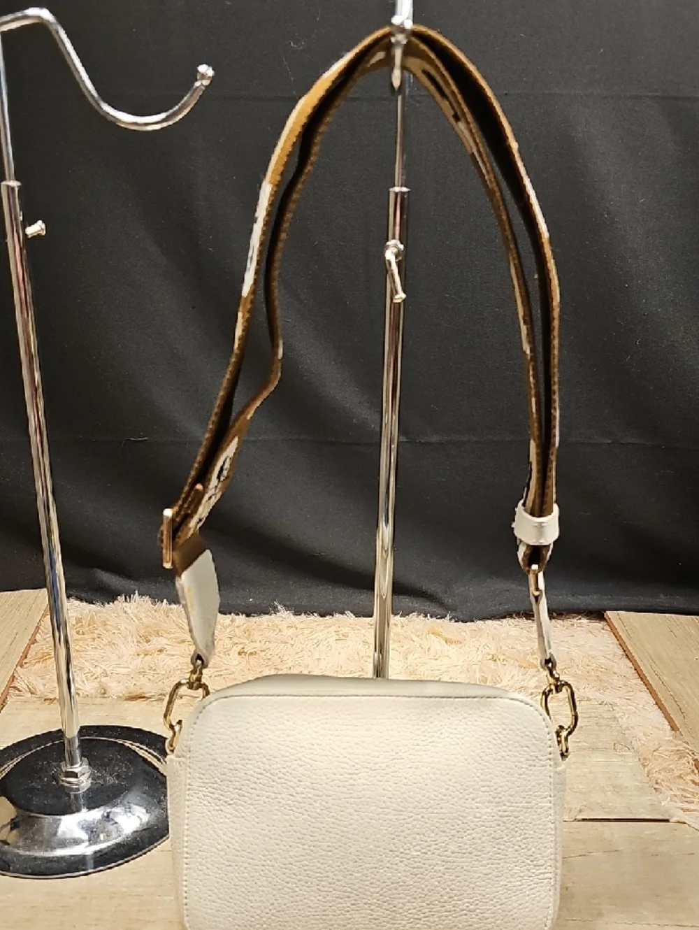 Furla White Cream Color Pebbled Leather Crossbody with Gold Lock